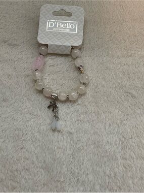 Accessorize Pink and White Beaded Bracelet with Bow Charm